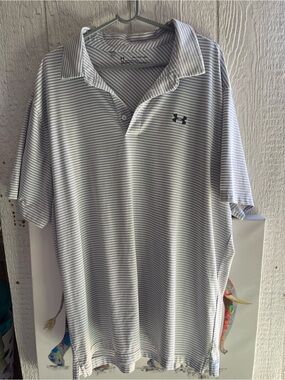 Under Armour Men’s White and Light Gray Striped Polo Shirt